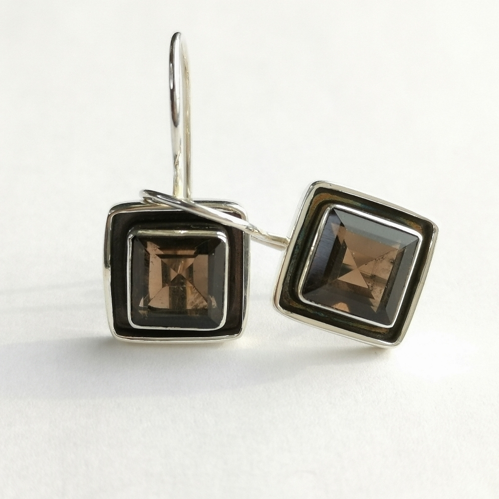 Smokey Topaz Smoky Quartz drop earrings In Sterling Silver 🆕